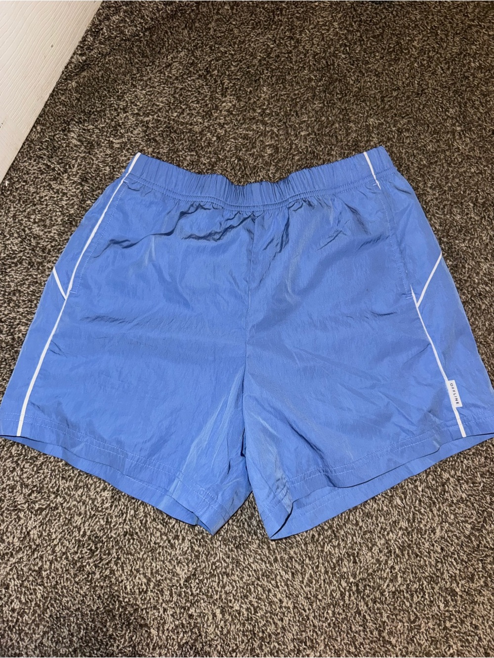 aerie Light Blue Women's Swim Shorts with White Piping